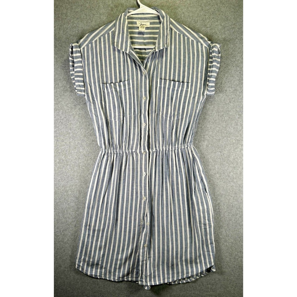 Japna Blue White Striped Shirt Dress Womens S Cotton Pockets